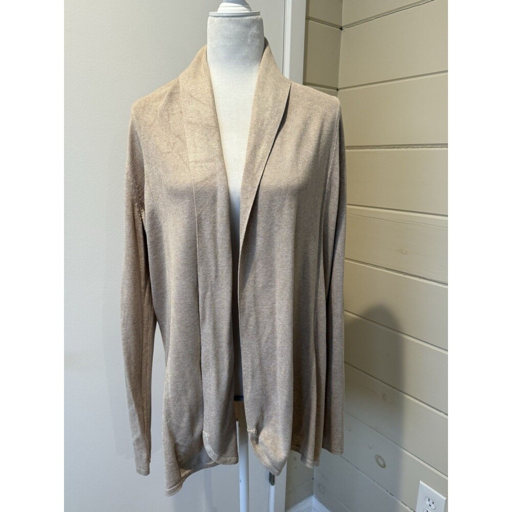 Cyrus Women Lightweight Beige Viscose Open Cardigan Ribbed Sz M Capsule Layering